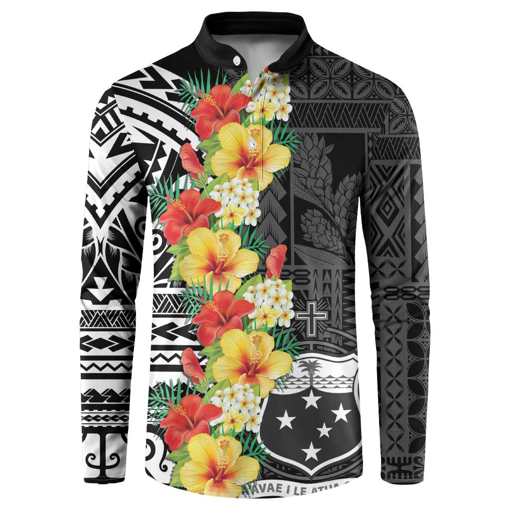 Samoa Tribal Hibiscus Flowers Button Sweatshirt