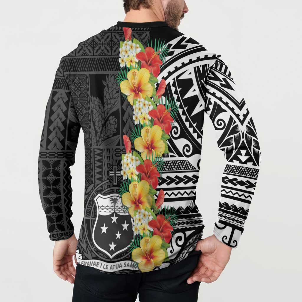 Samoa Tribal Hibiscus Flowers Button Sweatshirt