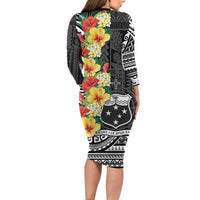 Samoa Tribal Hibiscus Flowers Family Matching Long Sleeve Bodycon Dress and Hawaiian Shirt LT9 - Polynesian Pride