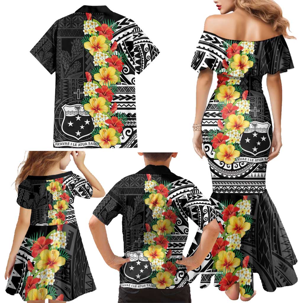 Samoa Tribal Hibiscus Flowers Family Matching Mermaid Dress and Hawaiian Shirt LT9 - Polynesian Pride