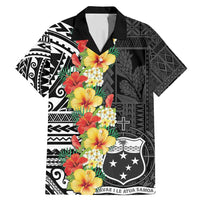 Samoa Tribal Hibiscus Flowers Family Matching Mermaid Dress and Hawaiian Shirt LT9 Dad's Shirt - Short Sleeve Black - Polynesian Pride