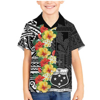 Samoa Tribal Hibiscus Flowers Family Matching Mermaid Dress and Hawaiian Shirt LT9 Son's Shirt Black - Polynesian Pride