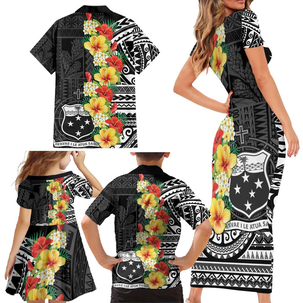 Samoa Tribal Hibiscus Flowers Family Matching Short Sleeve Bodycon Dress and Hawaiian Shirt LT9 - Polynesian Pride