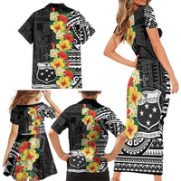 Samoa Tribal Hibiscus Flowers Family Matching Short Sleeve Bodycon Dress and Hawaiian Shirt LT9 - Polynesian Pride