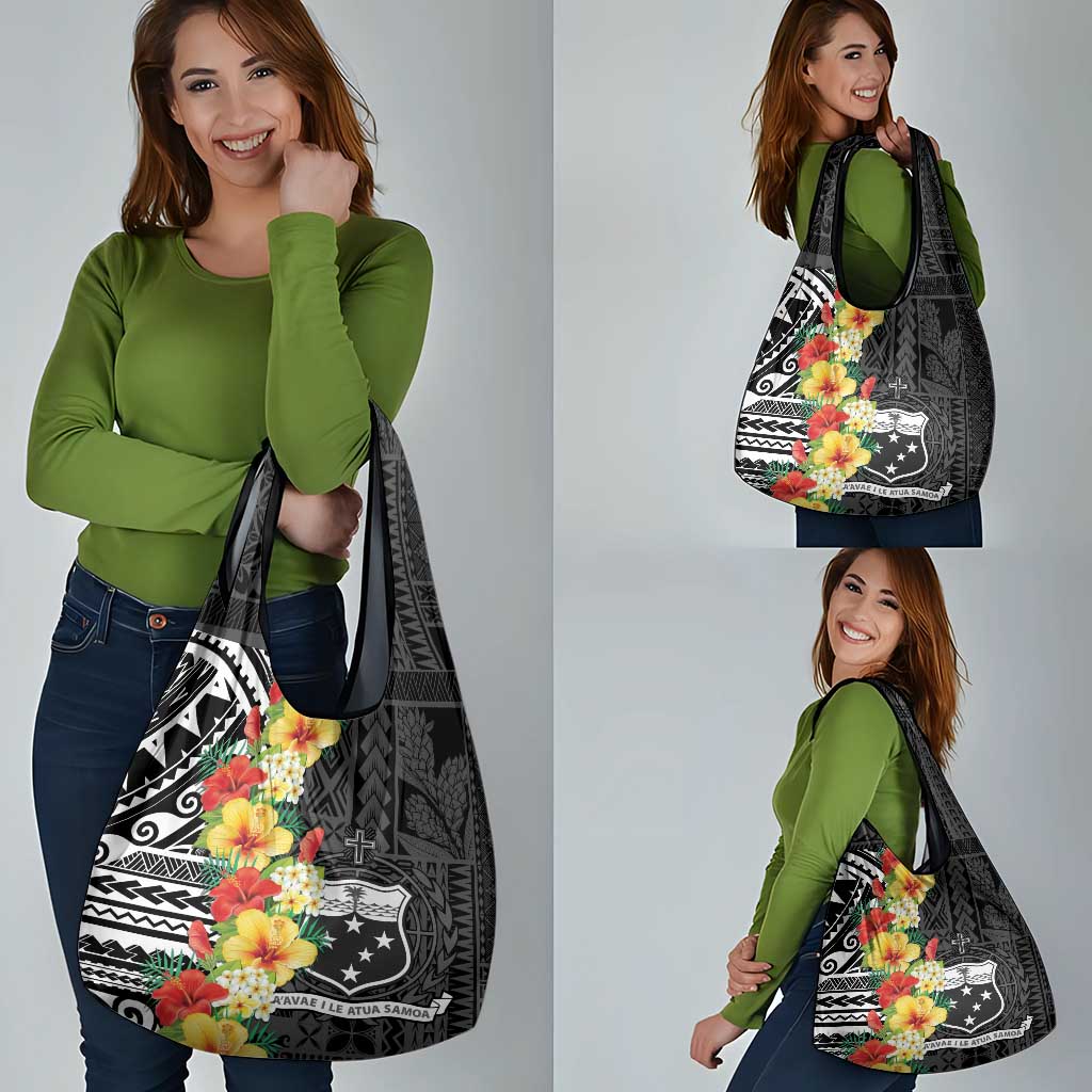 Samoa Tribal Hibiscus Flowers Grocery Bag