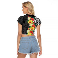 Samoa Tribal Hibiscus Flowers Raglan Cropped T Shirt