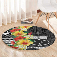 Samoa Tribal Hibiscus Flowers Round Carpet