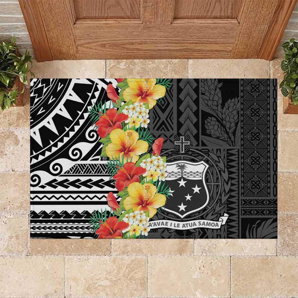Samoa Tribal Hibiscus Flowers Rubber Doormat