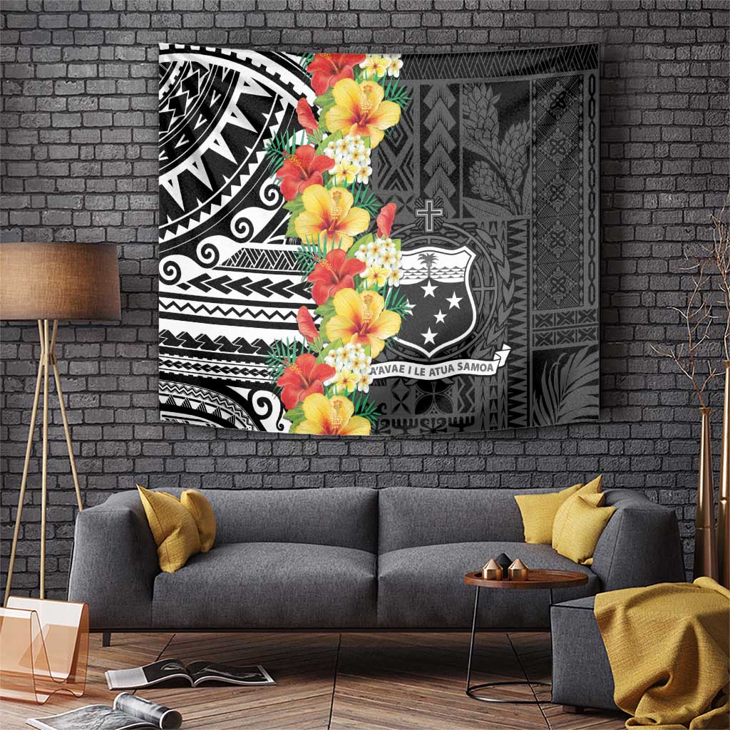 Samoa Tribal Hibiscus Flowers Tapestry LT9 Black - Polynesian Pride