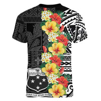 Samoa Tribal Hibiscus Flowers Women V-Neck T-Shirt