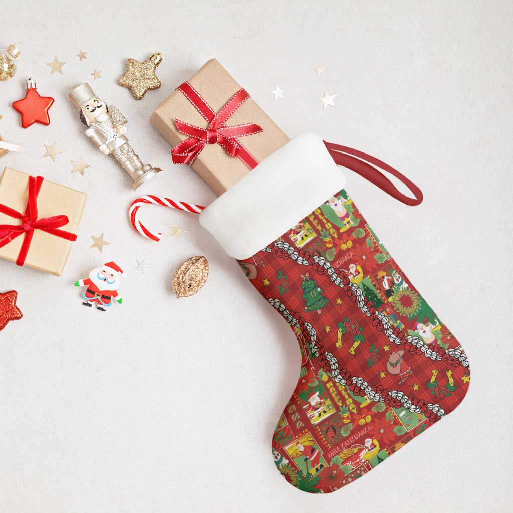 Mele Kalikimaka Pakalana Pikake Lei Christmas Stocking Hawaiian Rodeo Paniolo Omaomao Palaka - Polynesian Pride