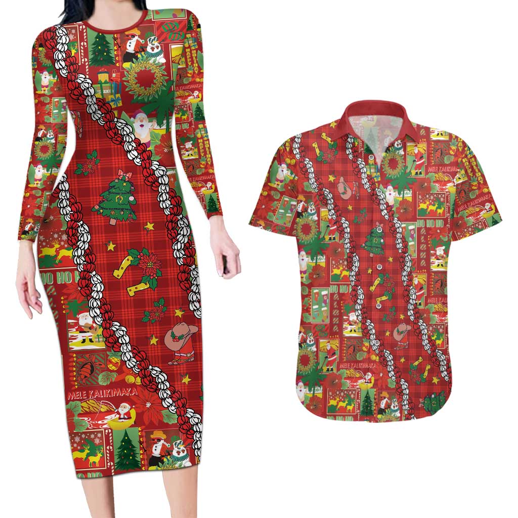 Mele Kalikimaka Pakalana Pikake Lei Couples Matching Long Sleeve Bodycon Dress and Hawaiian Shirt Hawaiian Rodeo Paniolo Omaomao Palaka LT9 Green - Polynesian Pride