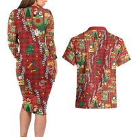 Mele Kalikimaka Pakalana Pikake Lei Couples Matching Long Sleeve Bodycon Dress and Hawaiian Shirt Hawaiian Rodeo Paniolo Omaomao Palaka LT9 - Polynesian Pride