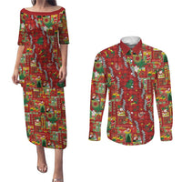 Mele Kalikimaka Pakalana Pikake Lei Couples Matching Puletasi and Long Sleeve Button Shirt Hawaiian Rodeo Paniolo Omaomao Palaka LT9 Green - Polynesian Pride