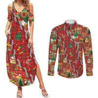 Mele Kalikimaka Pakalana Pikake Lei Couples Matching Summer Maxi Dress and Long Sleeve Button Shirt Hawaiian Rodeo Paniolo Omaomao Palaka LT9 Green - Polynesian Pride