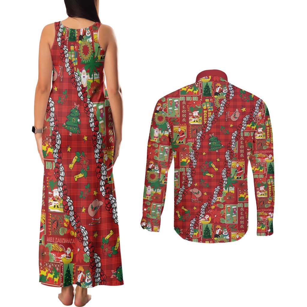 Mele Kalikimaka Pakalana Pikake Lei Couples Matching Tank Maxi Dress and Long Sleeve Button Shirt Hawaiian Rodeo Paniolo Omaomao Palaka LT9 - Polynesian Pride
