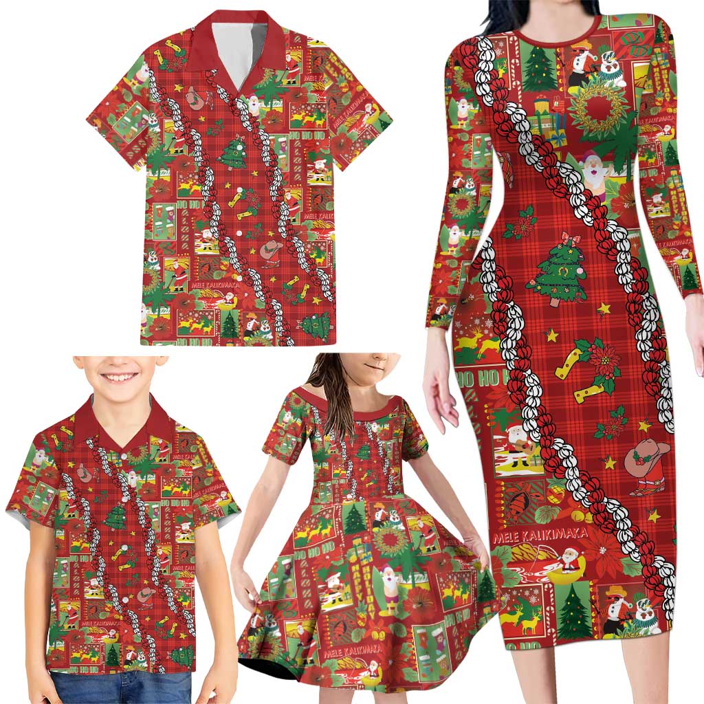 Mele Kalikimaka Pakalana Pikake Lei Family Matching Long Sleeve Bodycon Dress and Hawaiian Shirt Hawaiian Rodeo Paniolo Omaomao Palaka LT9 - Polynesian Pride