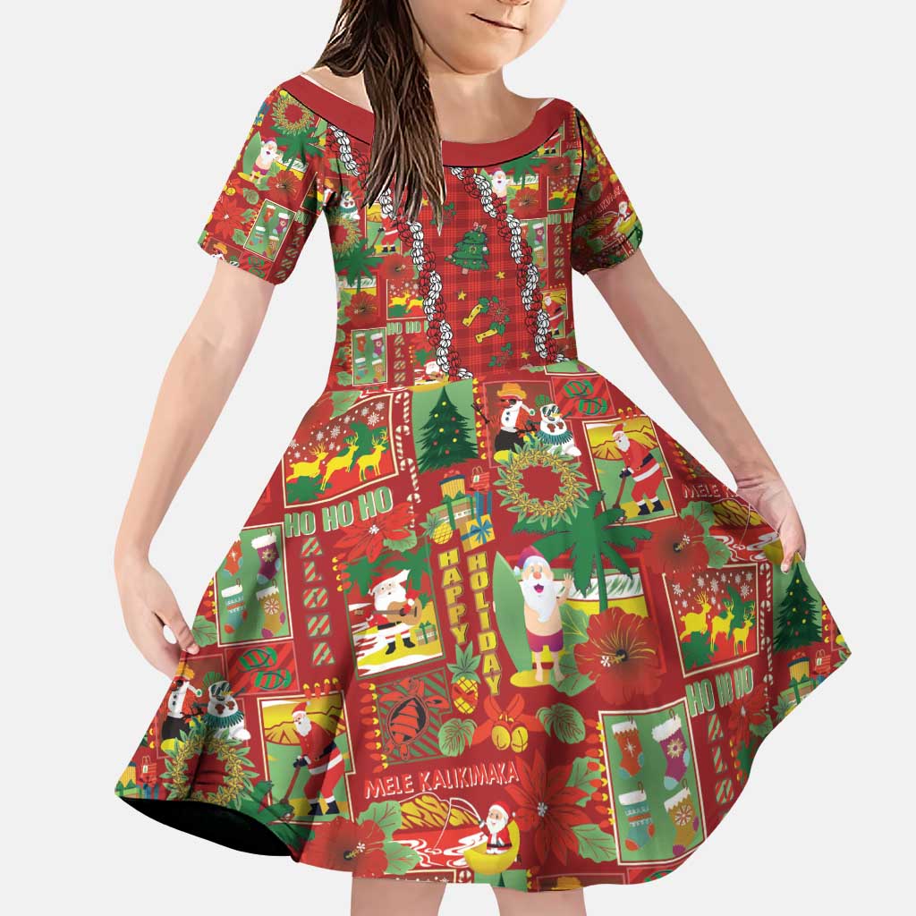 Mele Kalikimaka Pakalana Pikake Lei Family Matching Mermaid Dress and Hawaiian Shirt Hawaiian Rodeo Paniolo Omaomao Palaka LT9 Daughter's Dress Green - Polynesian Pride