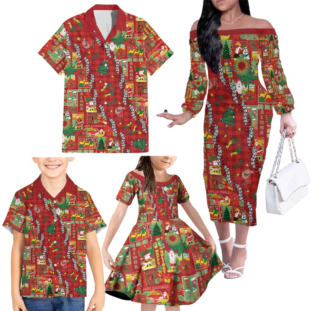 Mele Kalikimaka Pakalana Pikake Lei Family Matching Off The Shoulder Long Sleeve Dress and Hawaiian Shirt Hawaiian Rodeo Paniolo Omaomao Palaka - Polynesian Pride