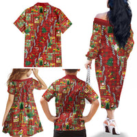 Mele Kalikimaka Pakalana Pikake Lei Family Matching Off The Shoulder Long Sleeve Dress and Hawaiian Shirt Hawaiian Rodeo Paniolo Omaomao Palaka LT9 - Polynesian Pride
