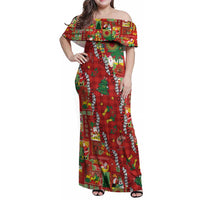 Mele Kalikimaka Pakalana Pikake Lei Family Matching Off Shoulder Maxi Dress and Hawaiian Shirt Hawaiian Rodeo Paniolo Omaomao Palaka LT9 Mom's Dress Green - Polynesian Pride
