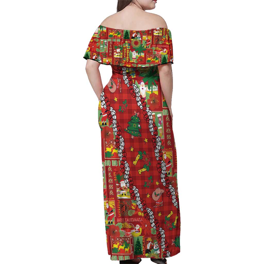 Mele Kalikimaka Pakalana Pikake Lei Family Matching Off Shoulder Maxi Dress and Hawaiian Shirt Hawaiian Rodeo Paniolo Omaomao Palaka LT9 - Polynesian Pride