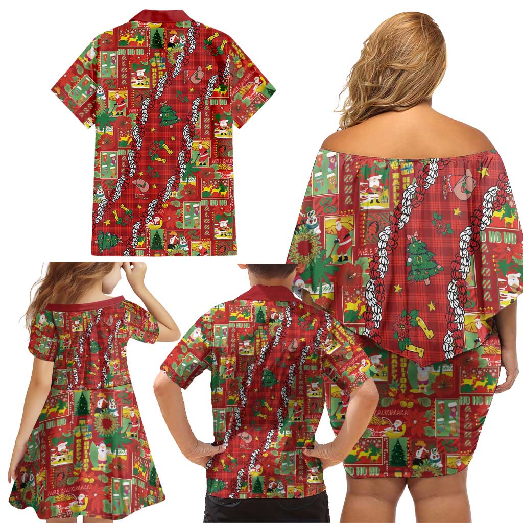 Mele Kalikimaka Pakalana Pikake Lei Family Matching Off Shoulder Short Dress and Hawaiian Shirt Hawaiian Rodeo Paniolo Omaomao Palaka LT9 - Polynesian Pride