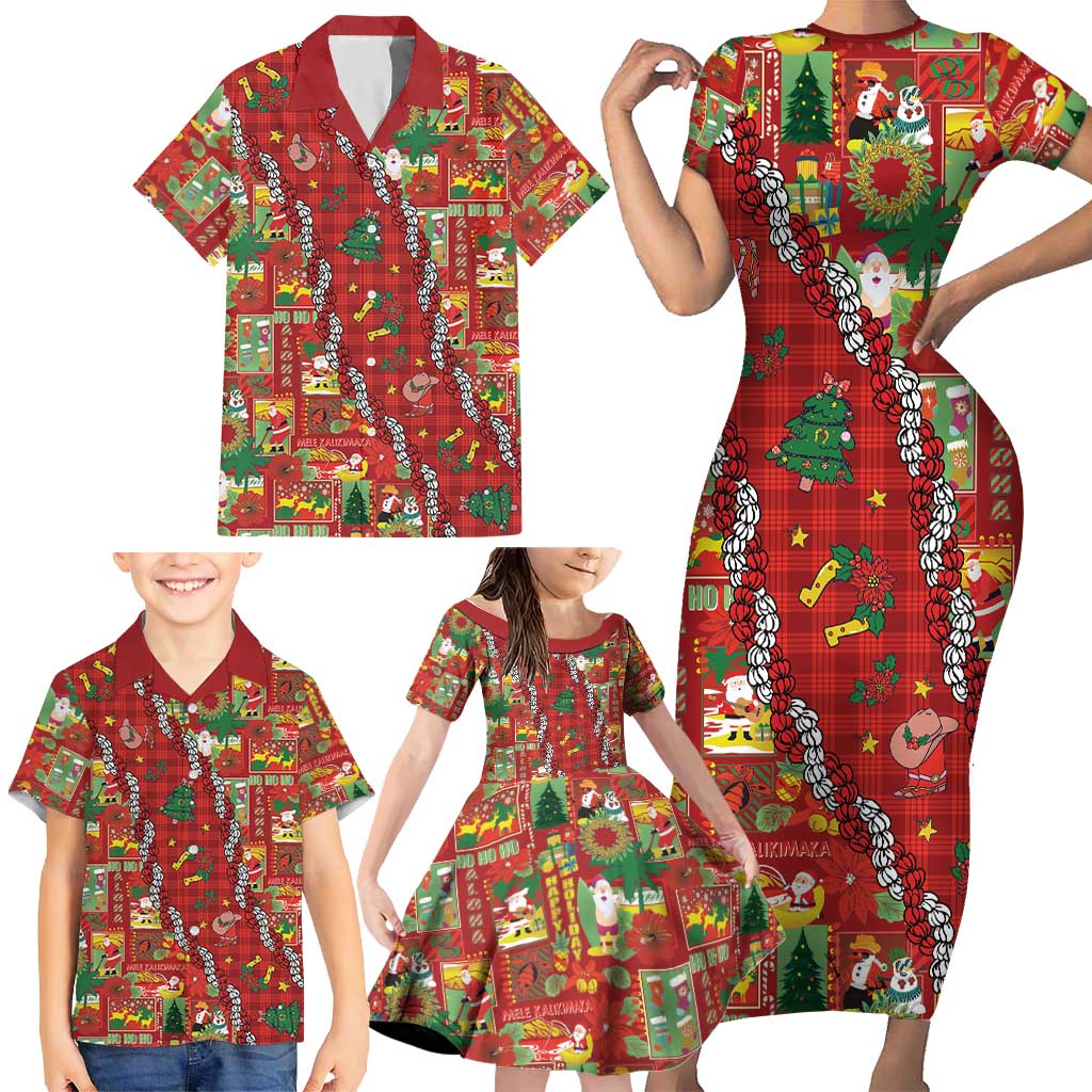 Mele Kalikimaka Pakalana Pikake Lei Family Matching Short Sleeve Bodycon Dress and Hawaiian Shirt Hawaiian Rodeo Paniolo Omaomao Palaka - Polynesian Pride