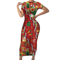 Mele Kalikimaka Pakalana Pikake Lei Family Matching Short Sleeve Bodycon Dress and Hawaiian Shirt Hawaiian Rodeo Paniolo Omaomao Palaka LT9 Mom's Dress Green - Polynesian Pride