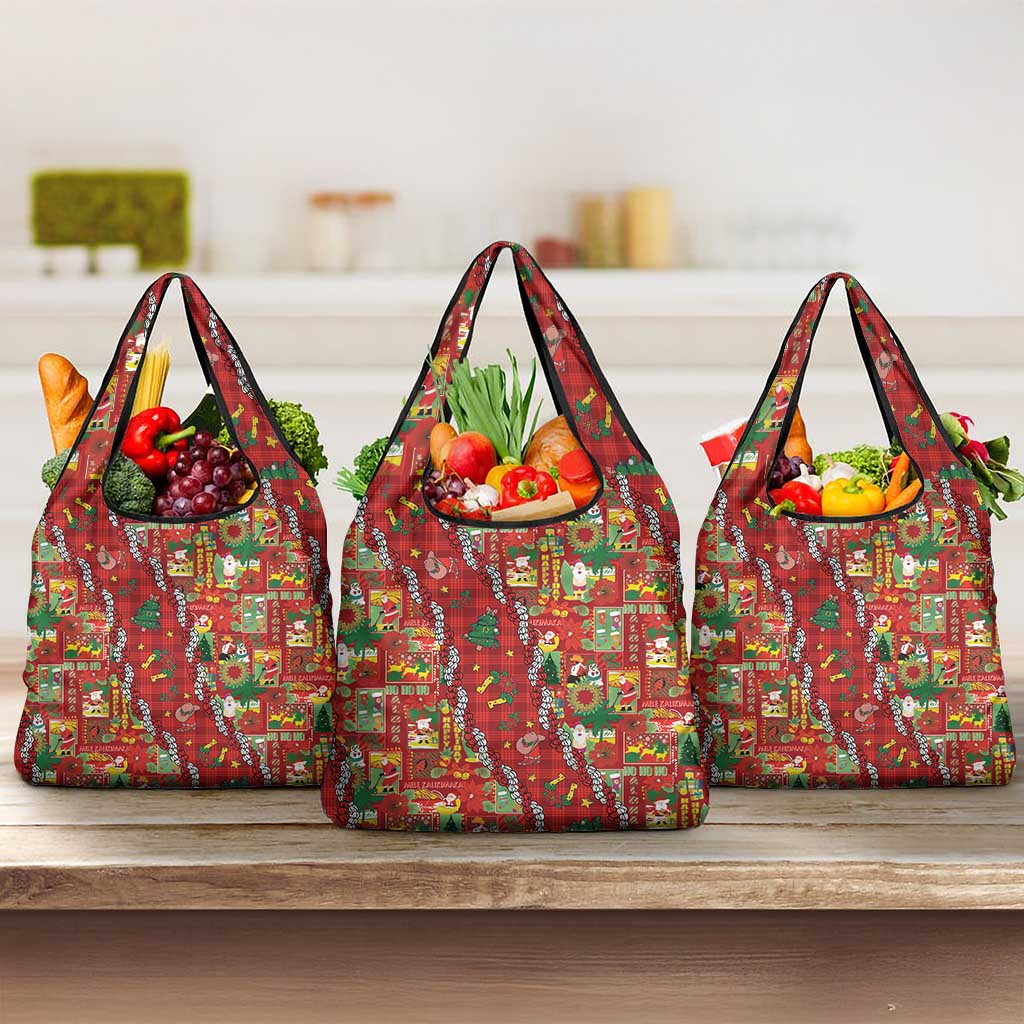Mele Kalikimaka Pakalana Pikake Lei Grocery Bag Hawaiian Rodeo Paniolo Omaomao Palaka - Polynesian Pride