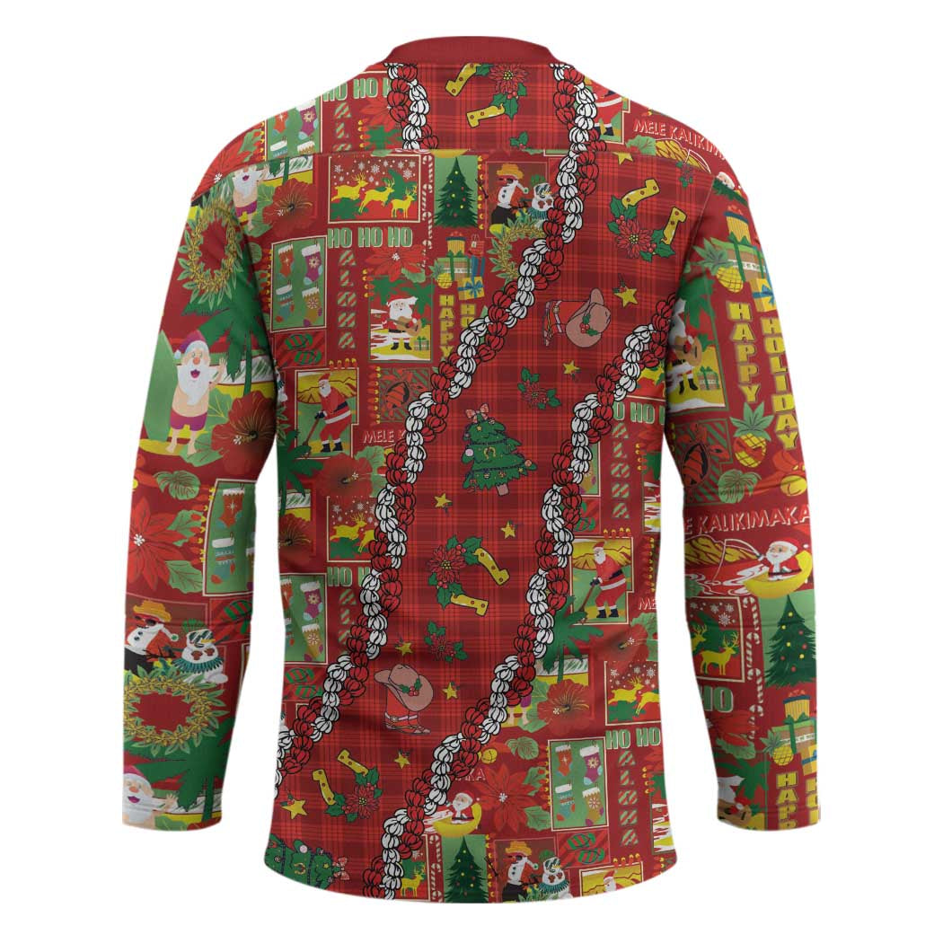 Mele Kalikimaka Pakalana Pikake Lei Hockey Jersey Hawaiian Rodeo Paniolo Omaomao Palaka - Polynesian Pride