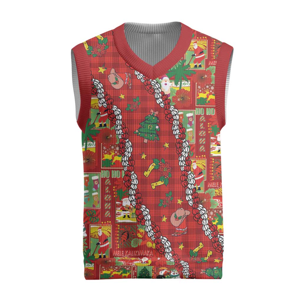 Mele Kalikimaka Pakalana Pikake Lei Christmas Knitted V-Neck Vest Hawaiian Rodeo Paniolo Omaomao Palaka LT9 Green - Polynesian Pride