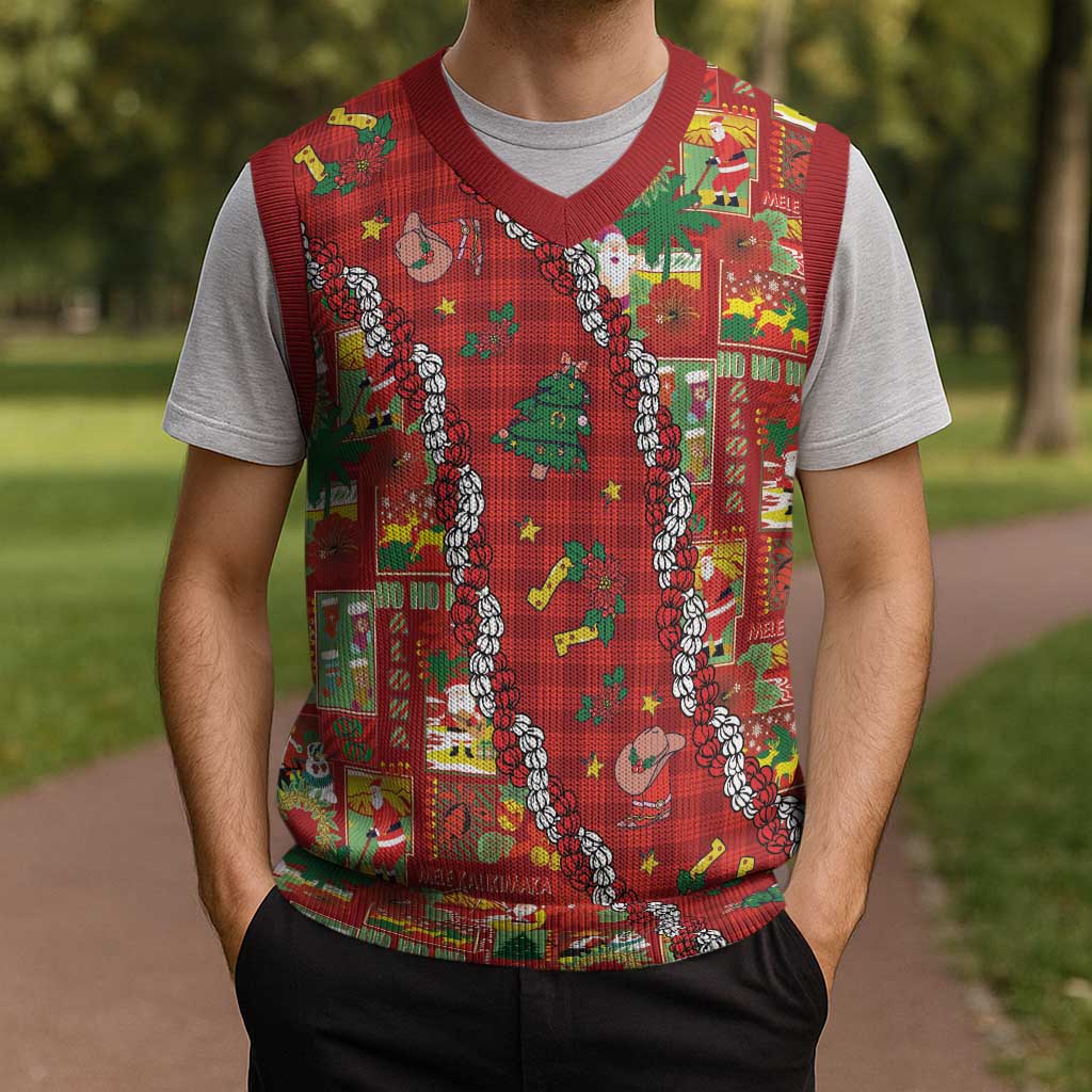 Mele Kalikimaka Pakalana Pikake Lei Christmas Knitted V-Neck Vest Hawaiian Rodeo Paniolo Omaomao Palaka LT9 - Polynesian Pride