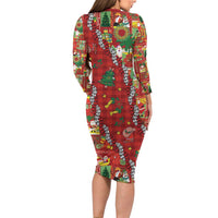 Mele Kalikimaka Pakalana Pikake Lei Long Sleeve Bodycon Dress Hawaiian Rodeo Paniolo Omaomao Palaka LT9 - Polynesian Pride