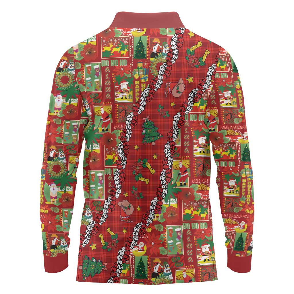 Mele Kalikimaka Pakalana Pikake Lei Long Sleeve Polo Shirt Hawaiian Rodeo Paniolo Omaomao Palaka LT9 - Polynesian Pride