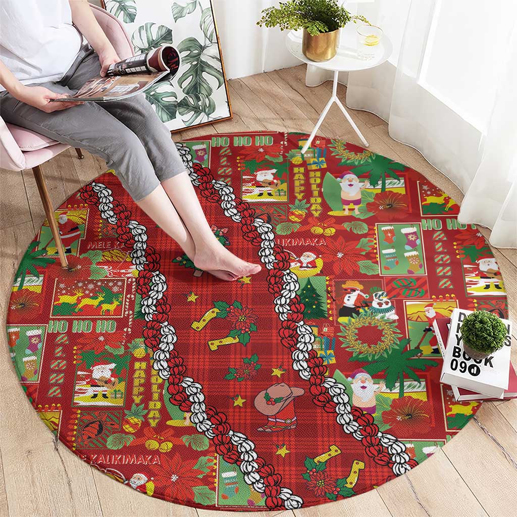Mele Kalikimaka Pakalana Pikake Lei Round Carpet Hawaiian Rodeo Paniolo Omaomao Palaka - Polynesian Pride