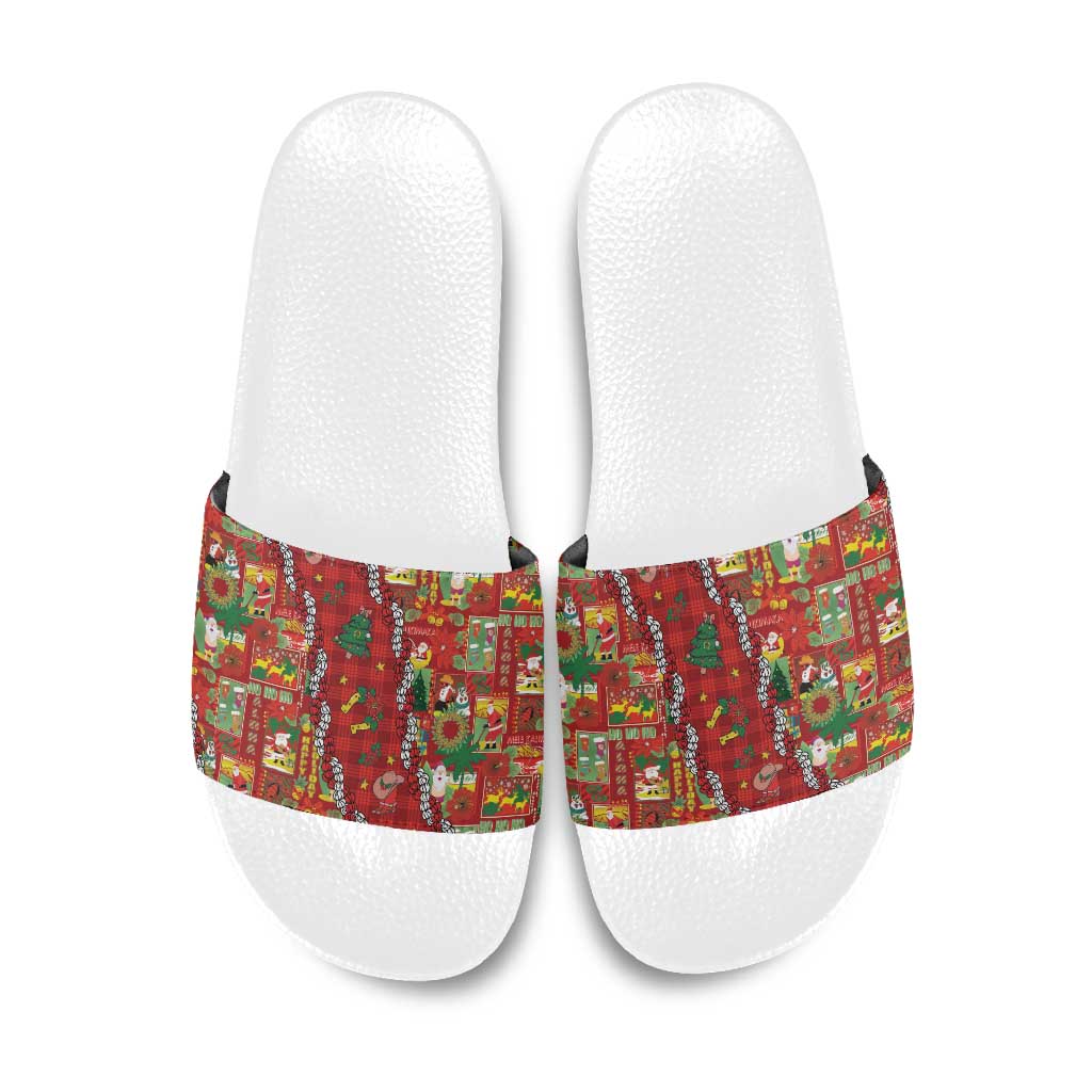 Mele Kalikimaka Pakalana Pikake Lei Slide Sandals Hawaiian Rodeo Paniolo Omaomao Palaka - Polynesian Pride