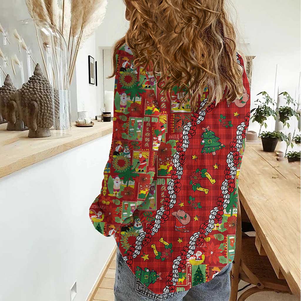 Mele Kalikimaka Pakalana Pikake Lei Women Casual Shirt Hawaiian Rodeo Paniolo Omaomao Palaka LT9 - Polynesian Pride