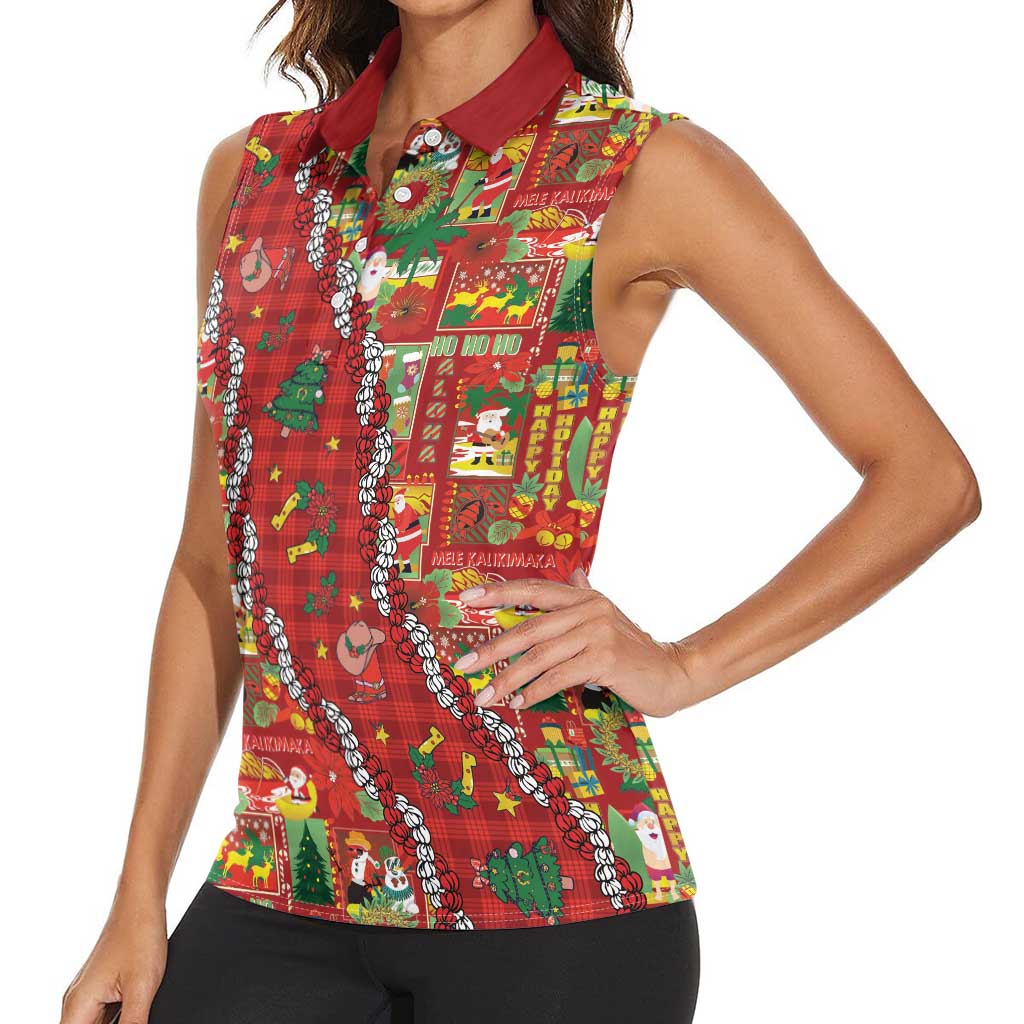 Mele Kalikimaka Pakalana Pikake Lei Women Sleeveless Polo Shirt Hawaiian Rodeo Paniolo Omaomao Palaka LT9 - Polynesian Pride