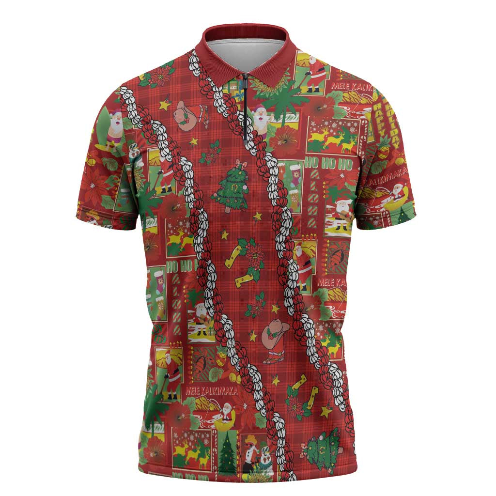 Mele Kalikimaka Pakalana Pikake Lei Zipper Polo Shirt Hawaiian Rodeo Paniolo Omaomao Palaka - Polynesian Pride