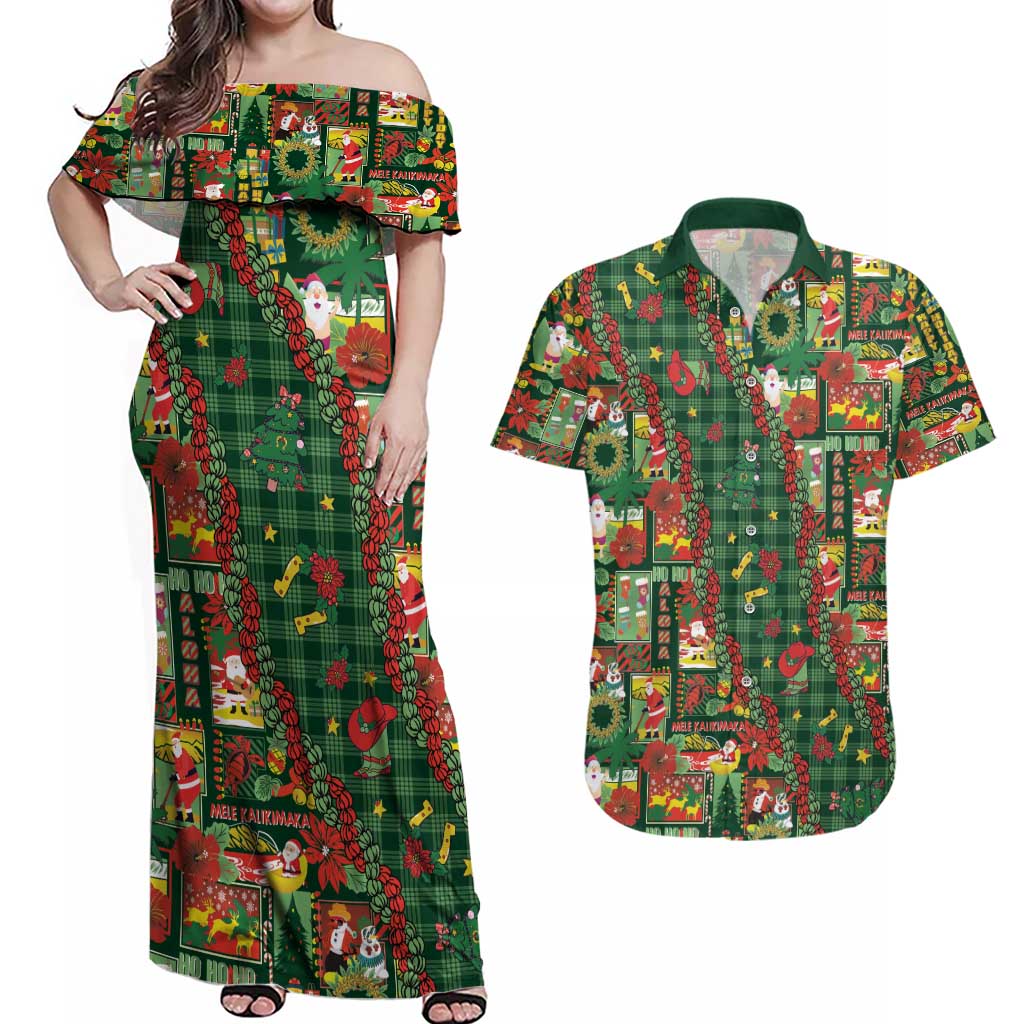 Mele Kalikimaka Pakalana Pikake Lei Couples Matching Off Shoulder Maxi Dress and Hawaiian Shirt Hawaiian Rodeo Paniolo Ulaula Palaka LT9 Red - Polynesian Pride