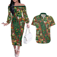 Mele Kalikimaka Pakalana Pikake Lei Couples Matching Off The Shoulder Long Sleeve Dress and Hawaiian Shirt Hawaiian Rodeo Paniolo Ulaula Palaka LT9 Red - Polynesian Pride