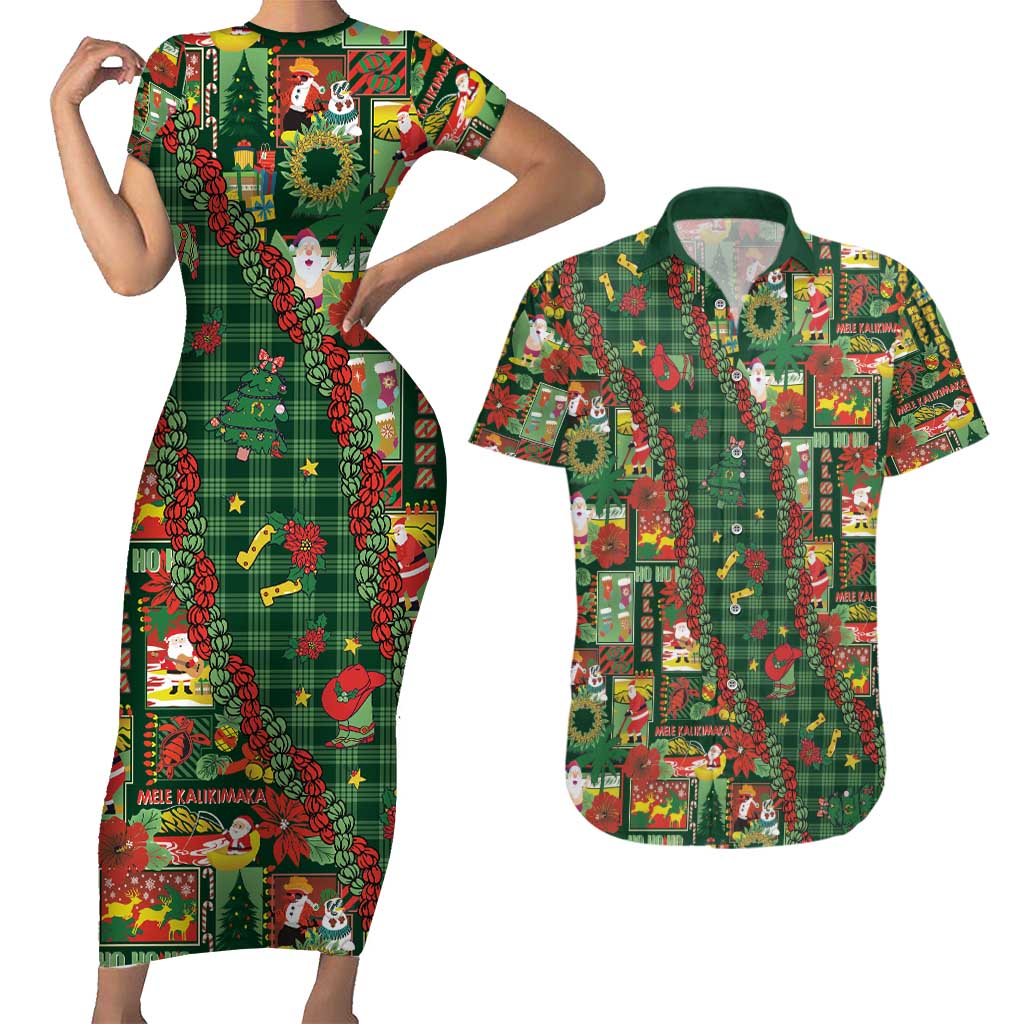 Mele Kalikimaka Pakalana Pikake Lei Couples Matching Short Sleeve Bodycon Dress and Hawaiian Shirt Hawaiian Rodeo Paniolo Ulaula Palaka LT9 Red - Polynesian Pride