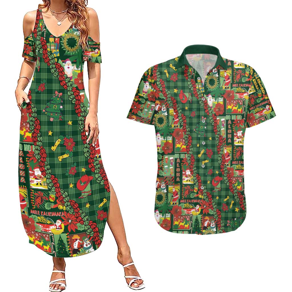 Mele Kalikimaka Pakalana Pikake Lei Couples Matching Summer Maxi Dress and Hawaiian Shirt Hawaiian Rodeo Paniolo Ulaula Palaka LT9 Red - Polynesian Pride