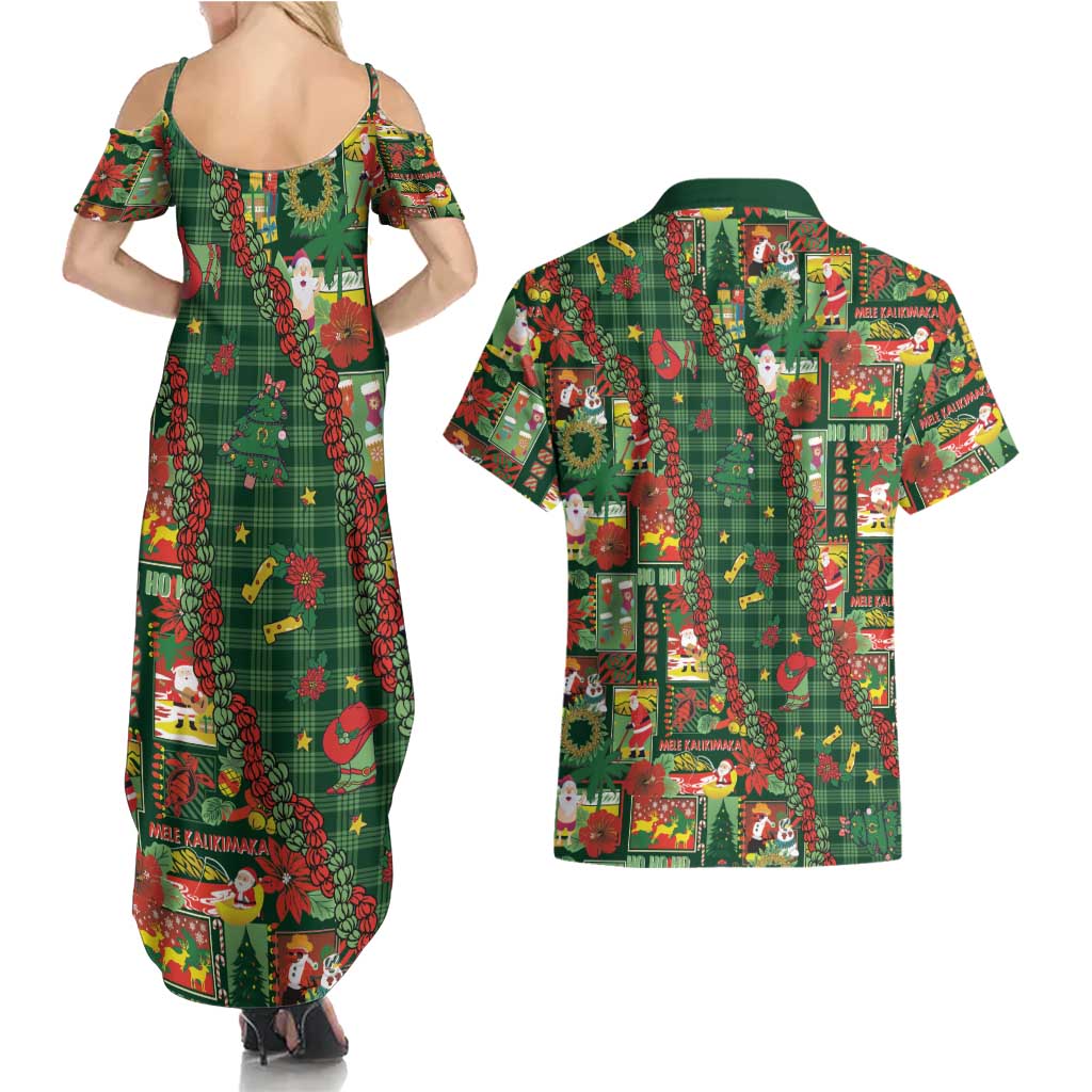 Mele Kalikimaka Pakalana Pikake Lei Couples Matching Summer Maxi Dress and Hawaiian Shirt Hawaiian Rodeo Paniolo Ulaula Palaka LT9 - Polynesian Pride