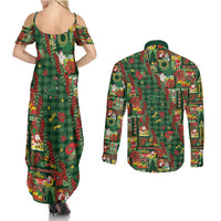 Mele Kalikimaka Pakalana Pikake Lei Couples Matching Summer Maxi Dress and Long Sleeve Button Shirt Hawaiian Rodeo Paniolo Ulaula Palaka LT9 - Polynesian Pride