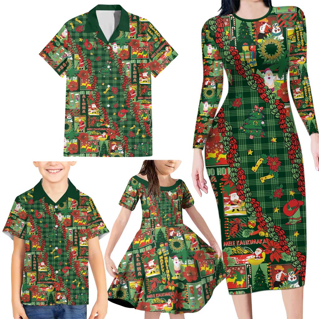 Mele Kalikimaka Pakalana Pikake Lei Family Matching Long Sleeve Bodycon Dress and Hawaiian Shirt Hawaiian Rodeo Paniolo Ulaula Palaka LT9 - Polynesian Pride