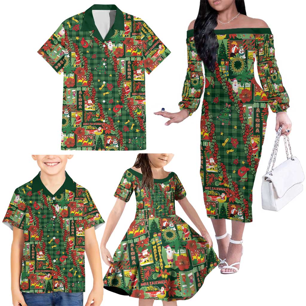 Mele Kalikimaka Pakalana Pikake Lei Family Matching Off The Shoulder Long Sleeve Dress and Hawaiian Shirt Hawaiian Rodeo Paniolo Ulaula Palaka - Polynesian Pride