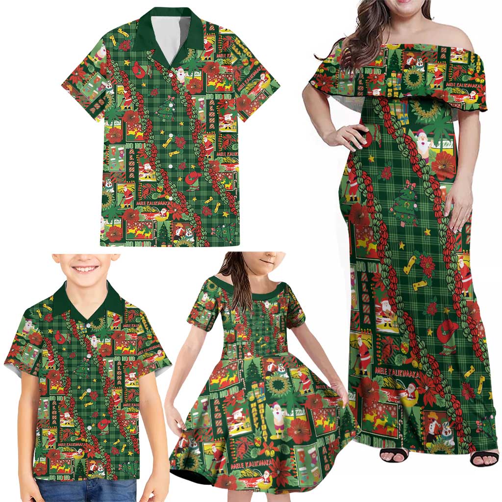 Mele Kalikimaka Pakalana Pikake Lei Family Matching Off Shoulder Maxi Dress and Hawaiian Shirt Hawaiian Rodeo Paniolo Ulaula Palaka LT9 - Polynesian Pride