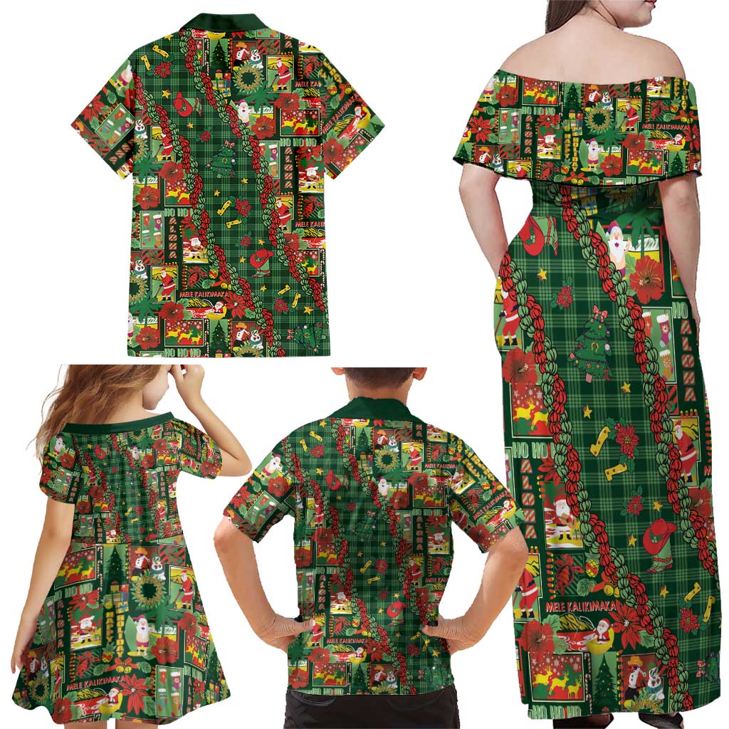 Mele Kalikimaka Pakalana Pikake Lei Family Matching Off Shoulder Maxi Dress and Hawaiian Shirt Hawaiian Rodeo Paniolo Ulaula Palaka LT9 - Polynesian Pride